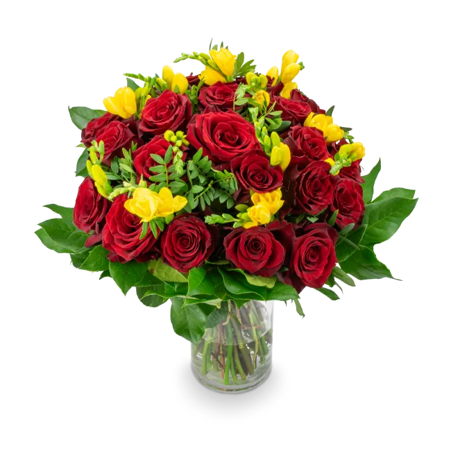 Bouquet of roses with freesia